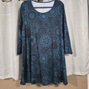ENMAIN Women's Multicolor Paisley Tunic 3/4 Sleeve Loose Fit Dressy Casual 2XL
